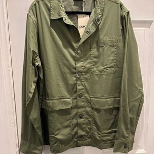 PACT Men's Size L Woven Twill Field Jacket Grape Leaf Green Organic Cotton